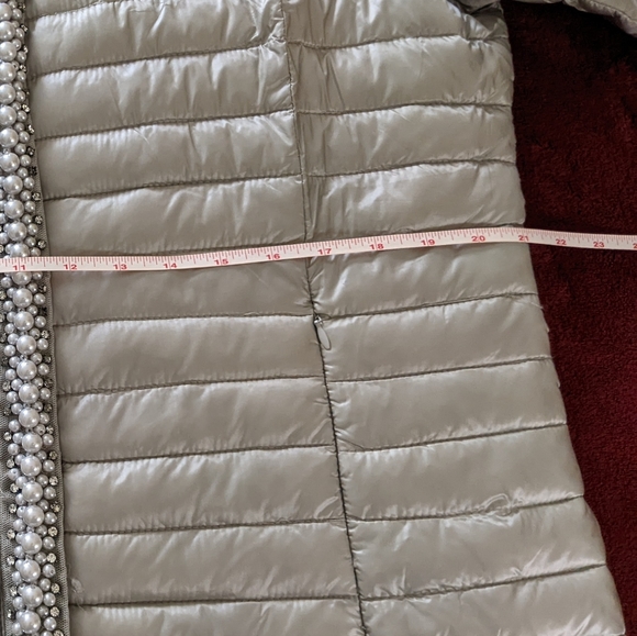 Italian Pearl Trimmed Gray Slim Puffer Jacket Size XL - Picture 12 of 14